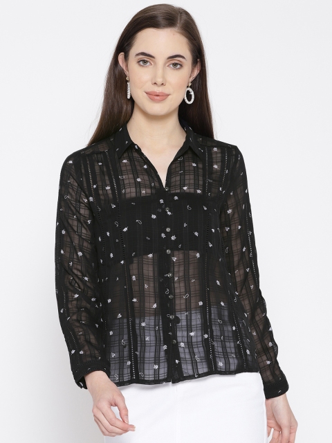 

ONLY Women Black Regular Fit Sheer Printed Casual Shirt