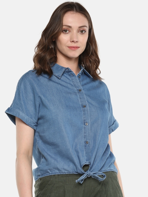 

ONLY Women Blue Denim Regular Fit Solid Casual Shirt