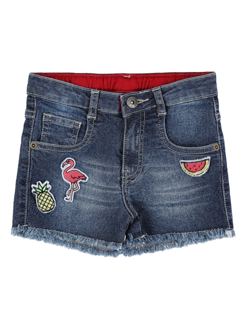 

Pantaloons Junior Girls Blue Washed Regular Fit Denim Shorts
