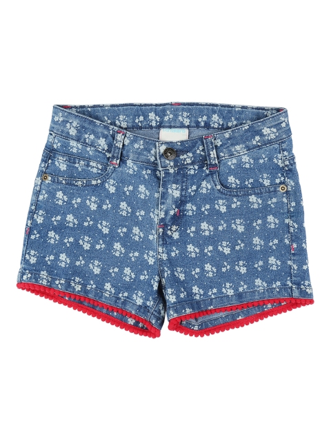 

Pantaloons Junior Girls Blue Printed Regular Fit Denim Shorts