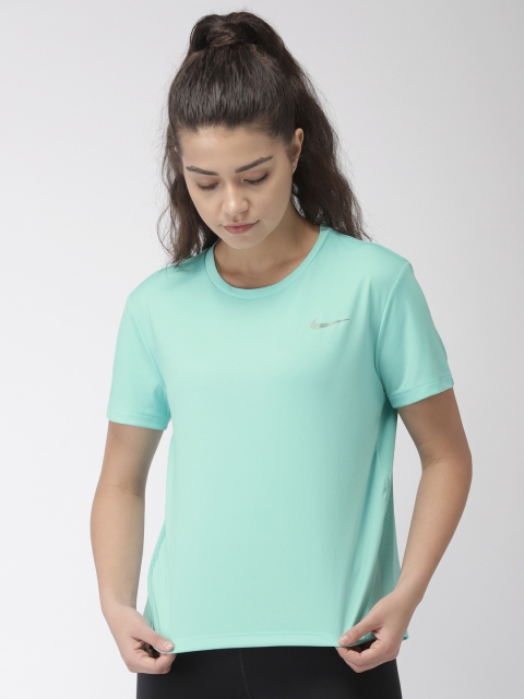

Nike Women Sea Green Solid MILER Dri-FIT Round Neck Training T-shirt