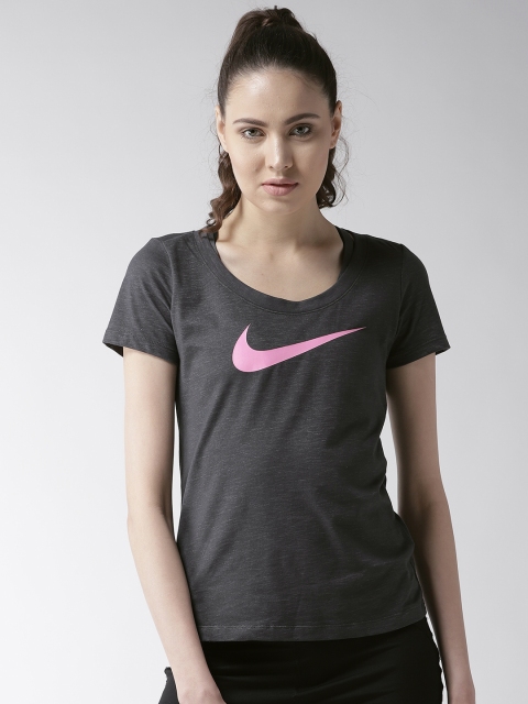 

Nike Women Charcoal Grey Solid AS SCOOP SWOOSH T-Shirt