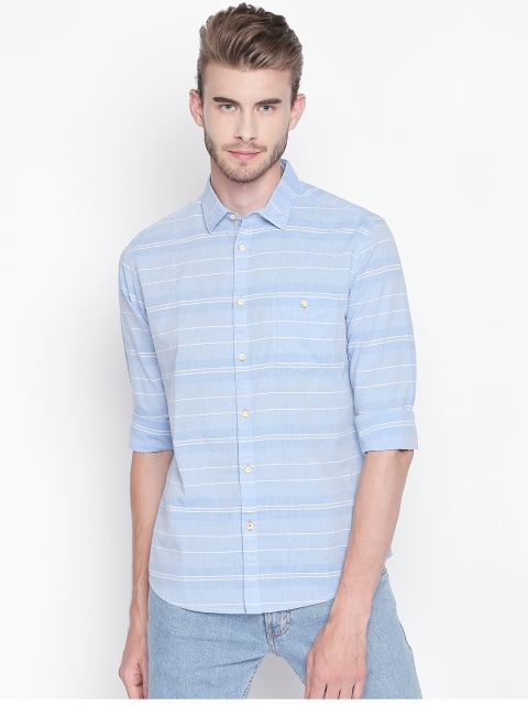 

Urban Ranger by pantaloons Men Blue Slim Fit Striped Casual Shirt