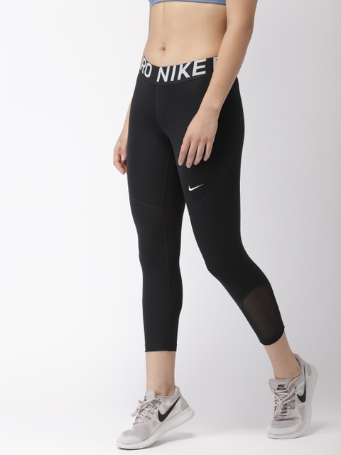 

Nike Women Black Solid NP CROP Dri-FIT Training Three-Fourth Tights