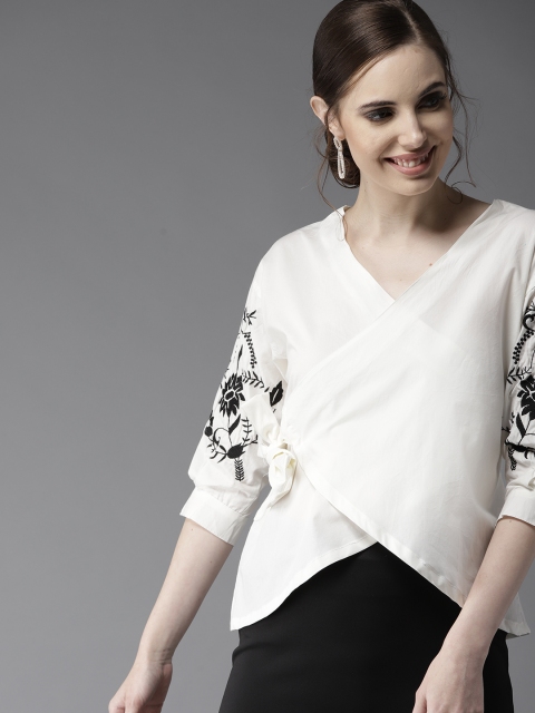 

HERE&NOW Women White Solid Wrap Top