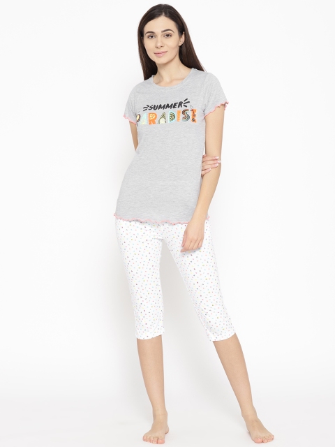 

Sweet Dreams Women Grey Melange & White Printed Night Suit 2196A9
