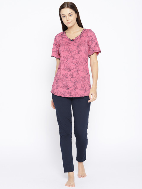 

Sweet Dreams Women Pink & Navy Blue Printed Night Suit