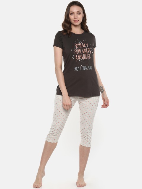 

Sweet Dreams Women Charcoal Grey & Grey Melange Printed Night Suit 2228A9