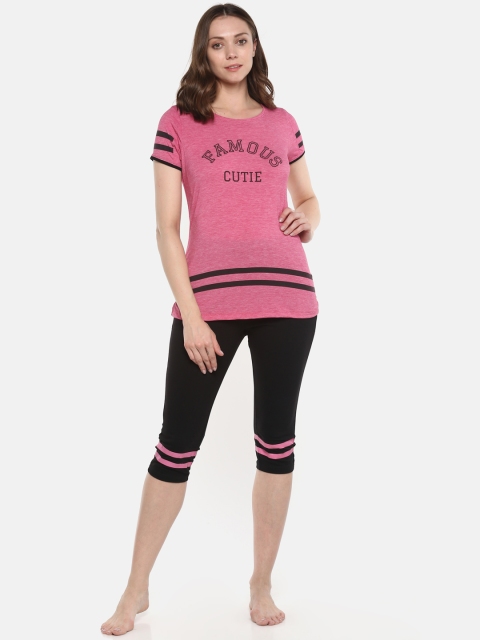 

Sweet Dreams Women Pink & Black Printed Night Suit 2211A9
