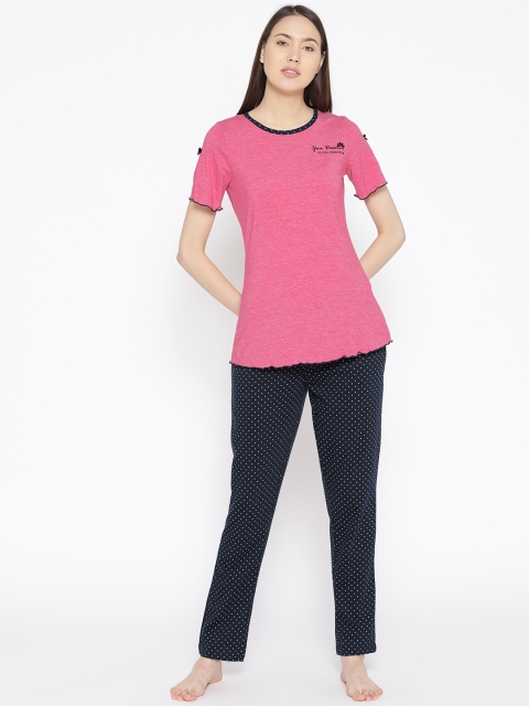

Sweet Dreams Women Pink & Navy Blue Printed Night Suit