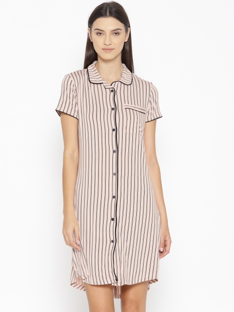 

Sweet Dreams Peach-Coloured & Black Striped Nightdress