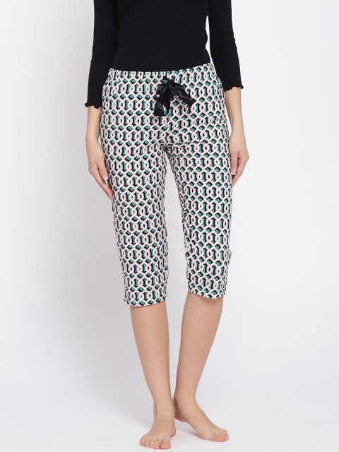 

Sweet Dreams Women Off-White & Green Printed Lounge Capris LC-3215A9