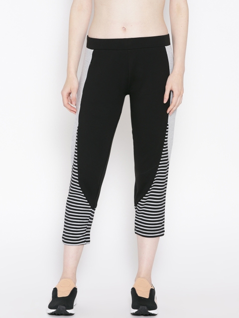 

Sweet Dreams Women Black & Grey Melange Striped Regular Fit Capris