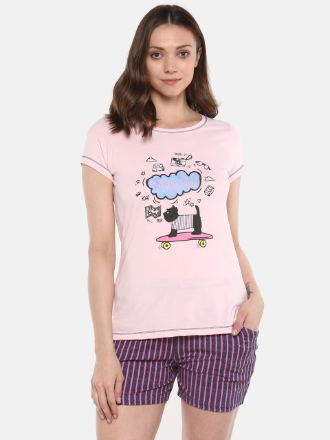 

Sweet Dreams Women Pink & Blue Printed Night Suit 2140A9
