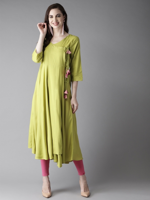 

HERE&NOW Women Green Solid Angrakha Anarkali Kurta