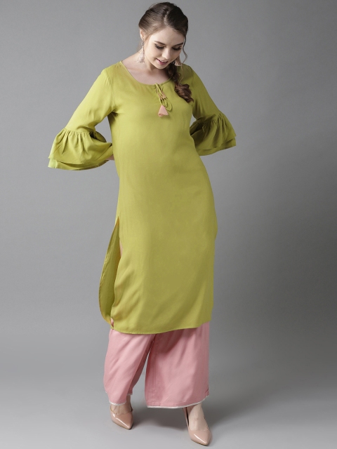 

HERE&NOW Women Green Solid Straight Kurta