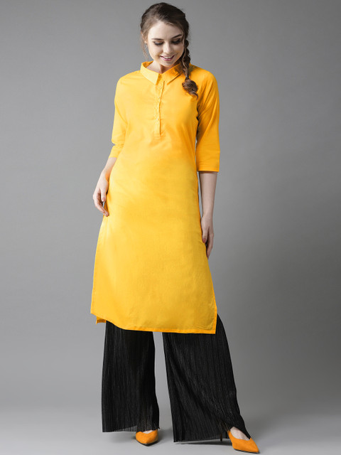 

HERE&NOW Women Yellow Solid Straight Kurta