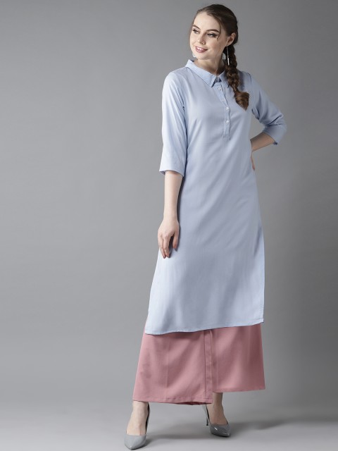 

HERE&NOW Women Blue Solid Straight Kurta