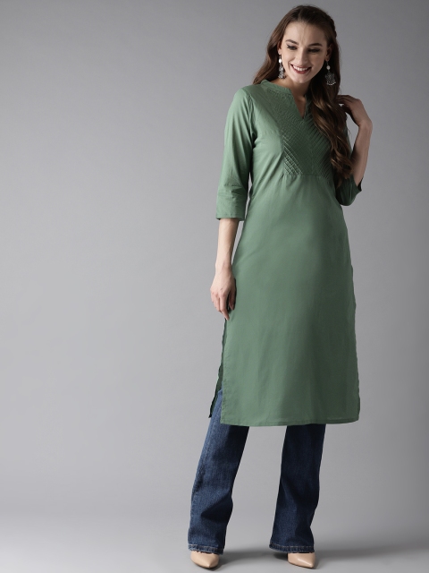 

HERE&NOW Women Green Solid Straight Kurta