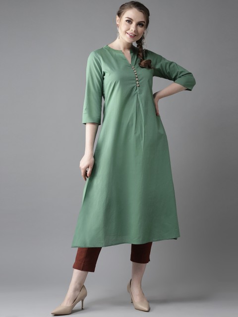 

HERE&NOW Women Green Solid A-Line Kurta