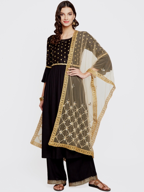 studio rasa Beige Embroidered Dupatta