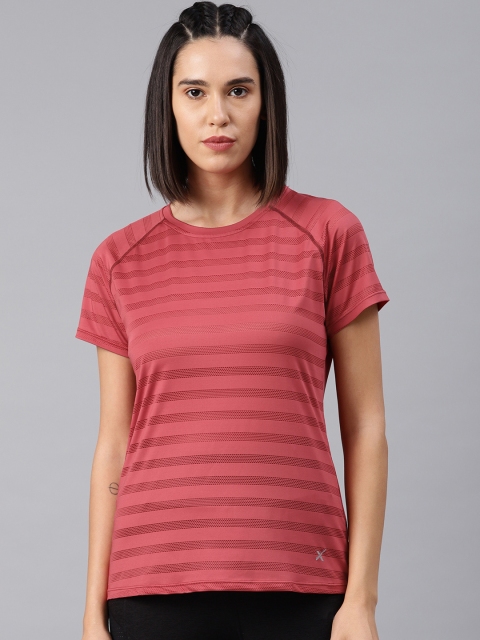 

HRX by Hrithik Roshan Women Red Striped Round Neck T-shirt