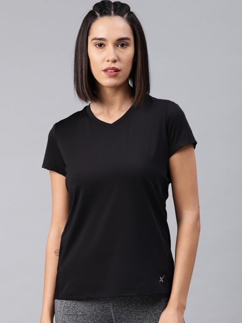 

HRX by Hrithik Roshan Women Black Solid Rapid Dry V-Neck Rapid Dry Running T-shirt