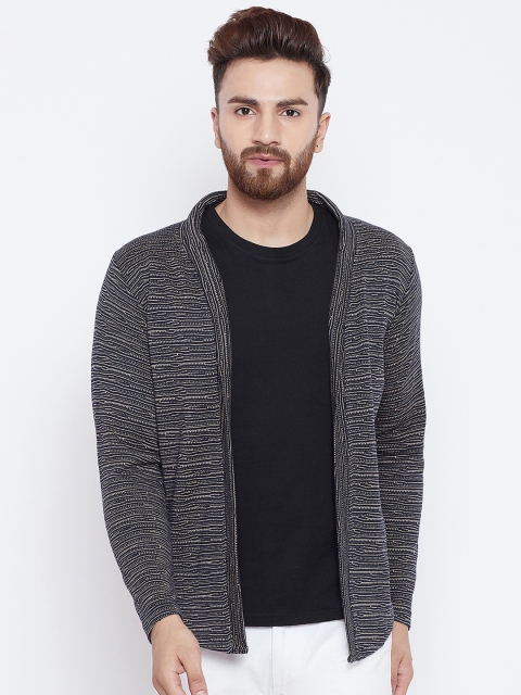 

Camey Men Navy Blue & White Self Design Open Front Shrug