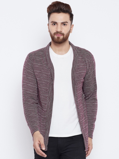 

Camey Men Burgundy & White Self Design Open Front Shrug