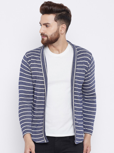 

Camey Men Blue & Off-White Striped Open Front Shrug