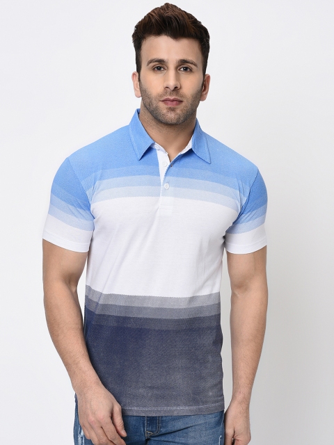 

WILD WEST Men Blue & White Colourblocked Polo Collar T-shirt