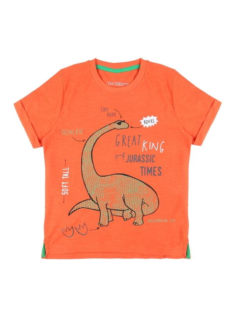 

Pantaloons Junior Boys Orange Printed Round Neck Pure Cotton T-shirt