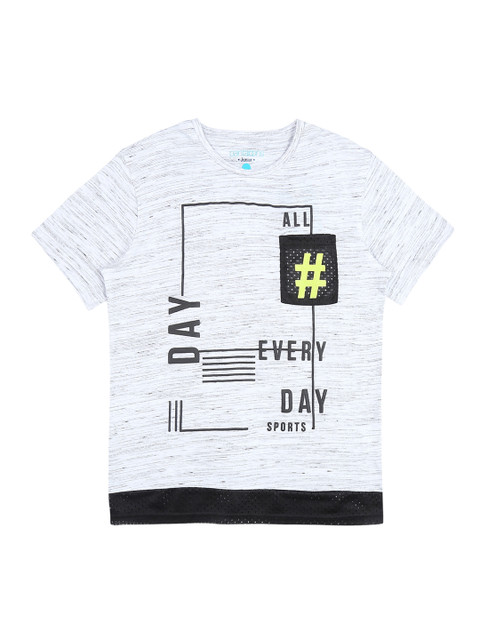 

Pantaloons Junior Boys White Printed Round Neck Pure Cotton T-shirt