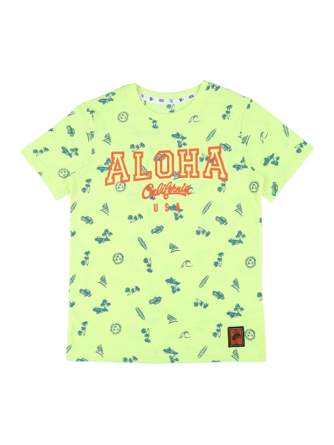 

Pantaloons Junior Boys Green Printed Round Neck Pure Cotton T-shirt