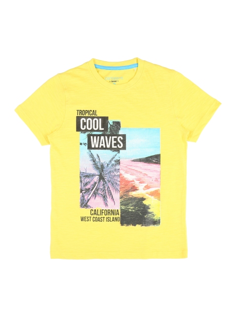 

Pantaloons Junior Boys Yellow Printed Round Neck Pure Cotton T-shirt