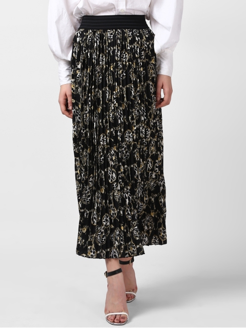 

StyleStone Women's Black & Cream-Coloured Printed A-Line Skirt