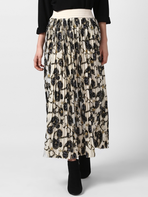 

StyleStone Women's Cream-Coloured & Black Printed A-Line Skirt