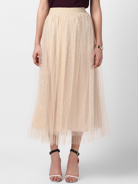 

StyleStone Women's Beige Embellished A-Line Skirt