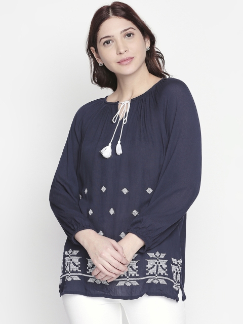 

AKKRITI BY PANTALOONS Women Blue Printed A-Line Top