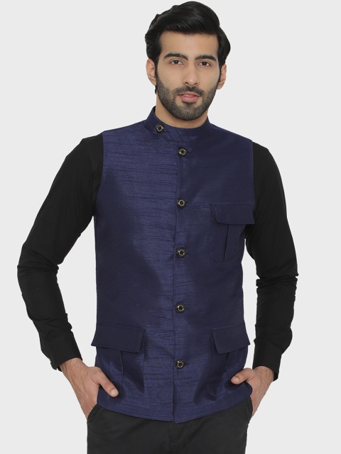 

Raas Men Blue Solid Nehru Jacket