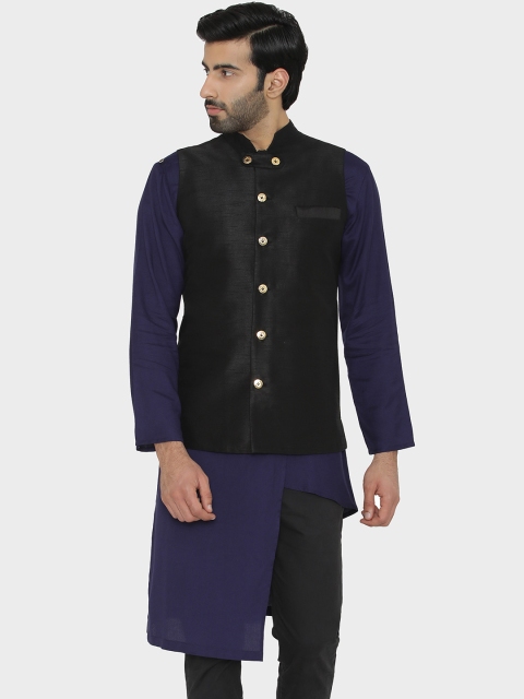 

Raas Men Black Solid Nehru Jacket