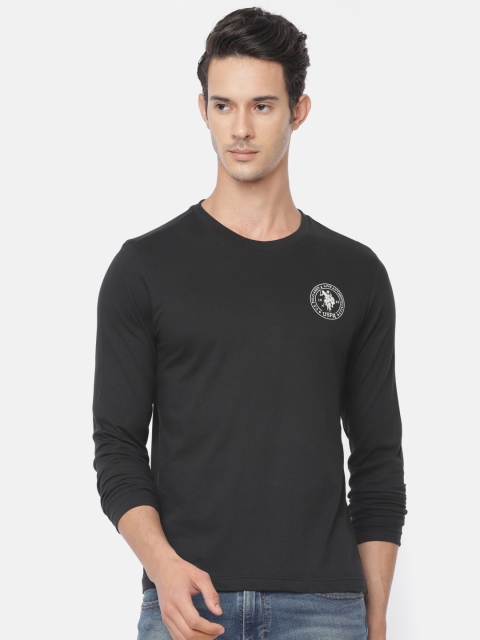 

U.S. Polo Assn. Men Black Solid Round Neck T-shirt