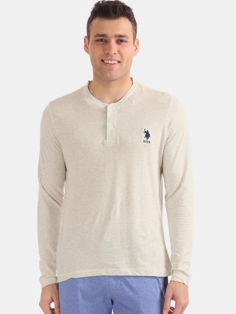 

U.S. Polo Assn. Men Grey Solid Henley Neck T-shirt