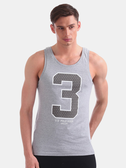 

U.S. Polo Assn. Men Grey Melange Printed Vest