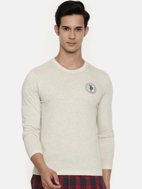 

U.S. Polo Assn. Men Off White Solid Pure Cotton Athleisure T-shirt