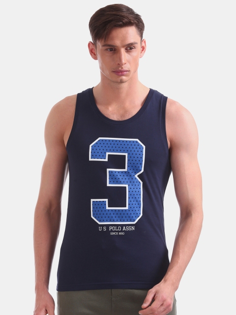 

U.S. Polo Assn. Men Navy Blue Printed Innerwear Vest