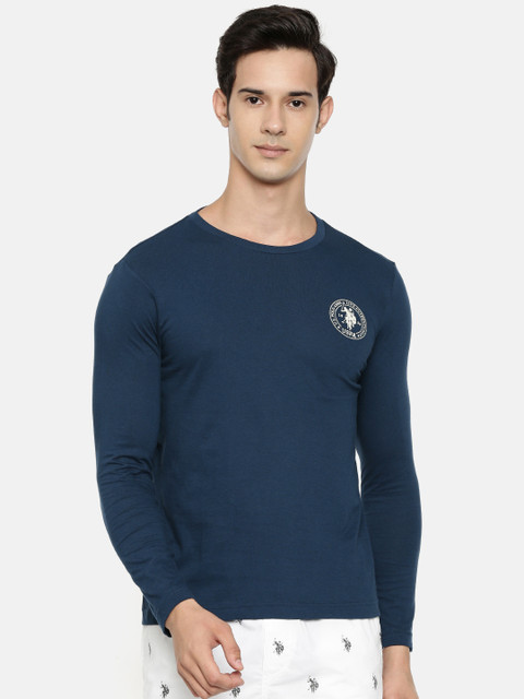 

U.S. Polo Assn. Men Teal Blue Solid Round Neck Athleisure T-shirt