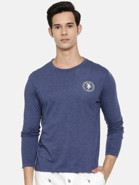 

U.S. Polo Assn. Men Blue Solid Round Neck Athleisure T-shirt