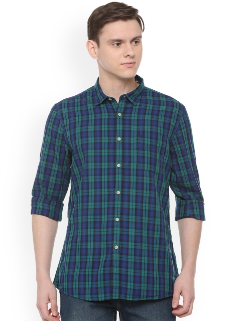 

Solly Jeans Co. Men Blue & Green Slim Fit Checked Casual Shirt