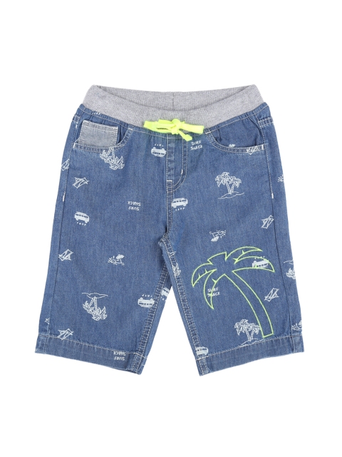 

Pantaloons Junior Boys Blue Printed Regular Fit Denim Shorts